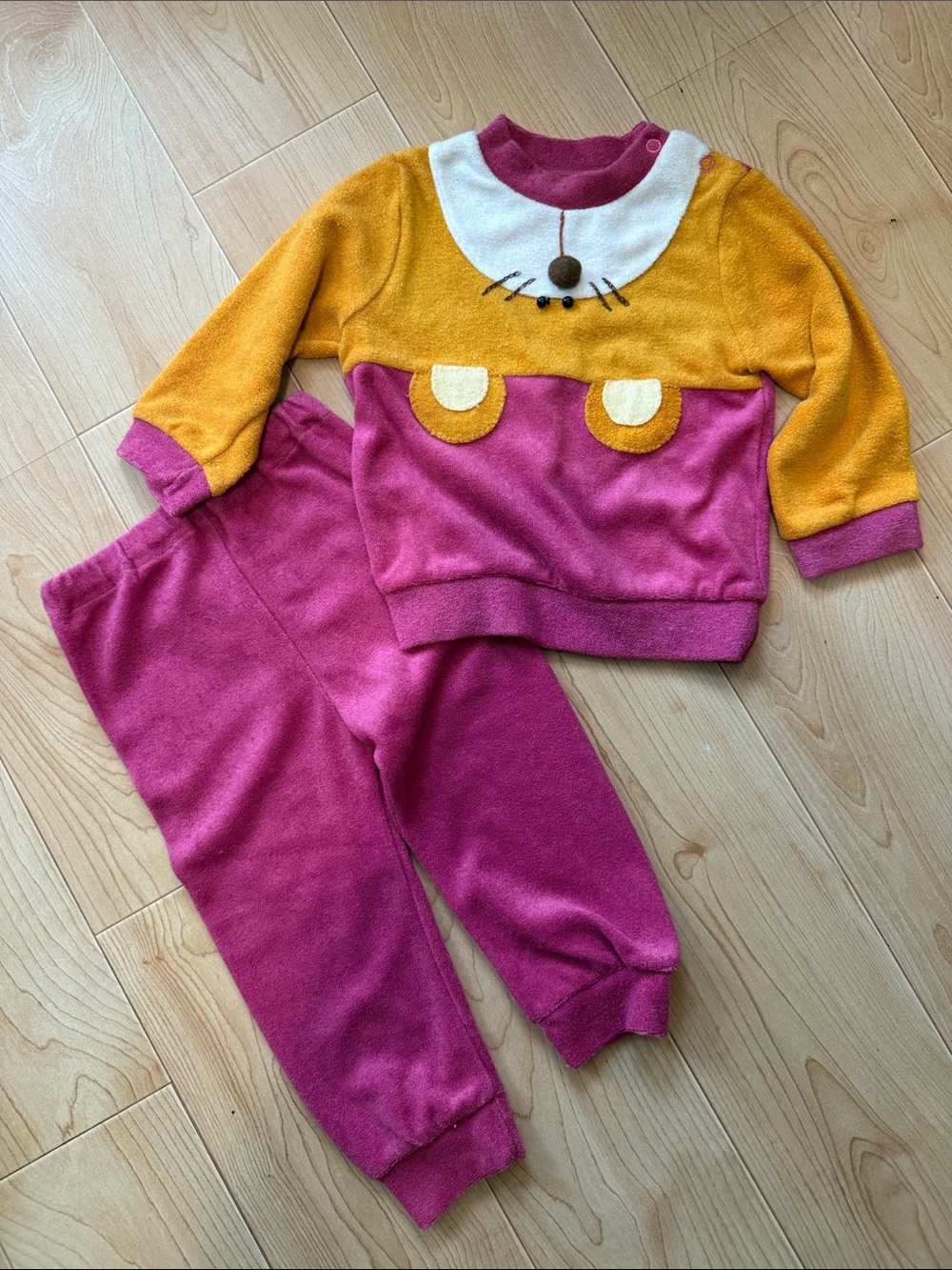 Vintage Terry Cloth Bear Two-Tone Pink & Orange Shirt & Pant Set Size 2T